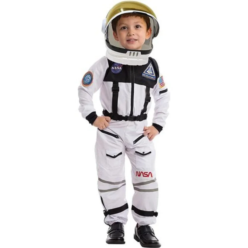 Astronaut Costume with Helmet for Kids, Space Suit Jumpsuits  Dress Up (White)-S